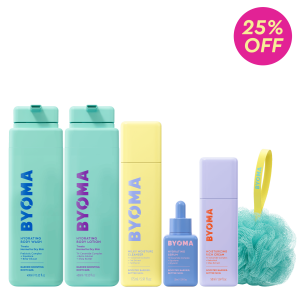 BYOMA Ultimate Hydrating 5‑Piece Face & Body Bundle, Complete Barrier‑Boosting Skincare Set with Body Wash, Body Lotion, Cleanser, Serum, Rich Cream & Shower Loofah for Dry Skin